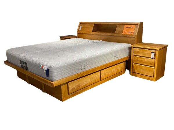 Cal King Platform Bed With Storage + Nightstands + Mattress