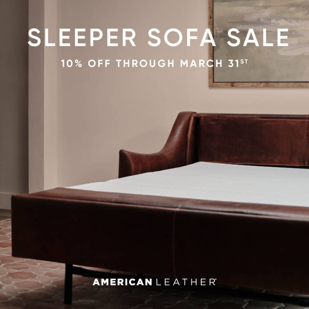 American Leather Comfort Sleeper sofa on sale – modern custom sleeper sofa with real mattress, made in the USA