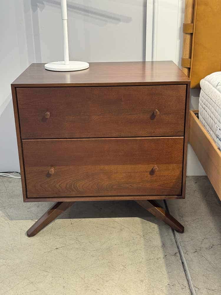 Astrid 2 drawer nightstand in saddle wood finish